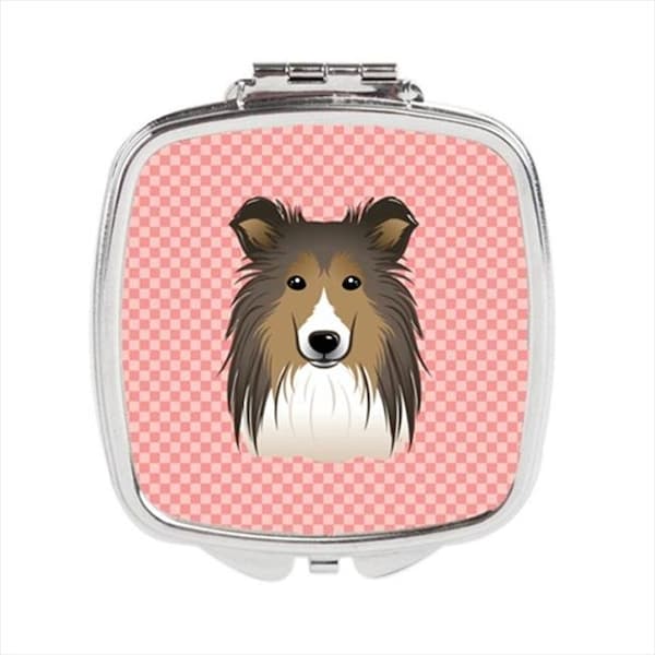 Carolines Treasures Carolines Treasures BB1242SCM Checkerboard Pink Sheltie Compact Mirror; 2.75 x 3 x .3 In. BB1242SCM - main